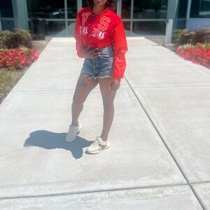 Red VS Graphic crop jacket